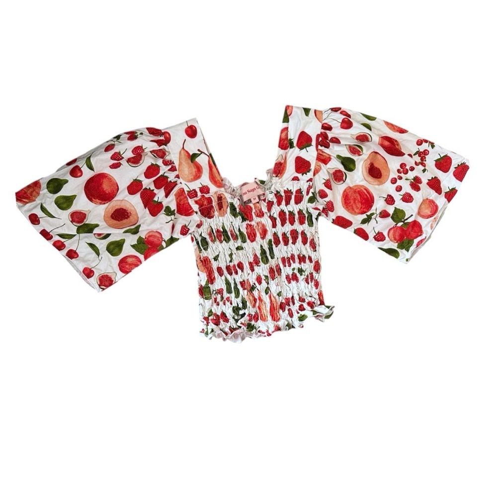Lisa Says Gah Toni Fruit Print Smocked Crop Top - Picture 2 of 5